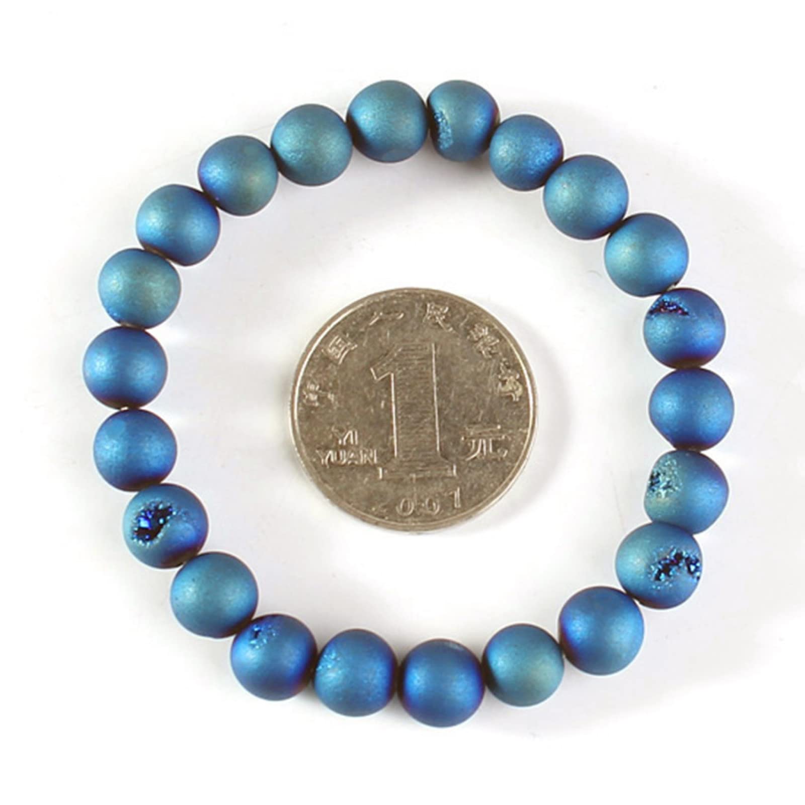 Ethno-Stil, blau, verwitterte Achate, runde Steinperlen, Armband für Jubiläumsschmuck, 8 mm