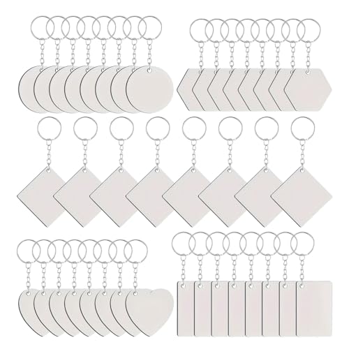 Oadnijuie Packung 40 Doppelseitigen Wärmeübertragungs Schlüsselanhängern Hitzegepressten Schlüsselanhängern Sublimations Schlüsselringrohlingen Set Ornament