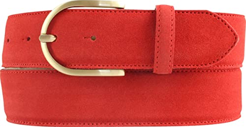 BELTINGER Damen-Gürtel aus Veloursleder 4 cm | Velour-Gürtel für Damen 40mm | Wildleder-Gürtel 4cm mit goldener Gürtelschnalle | Rot 90cm