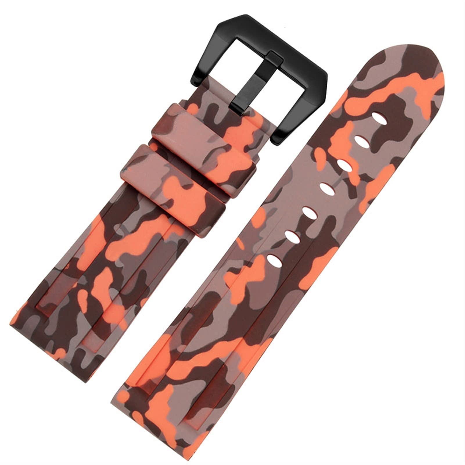 SCRUBY Silikon Uhrband für PAM111 386 441 Serie Armband Gurte 20mm 22 mm 24 mm 26 mm wasserdichtes Sport -Tarnarmband(Camo orange black,26mm)