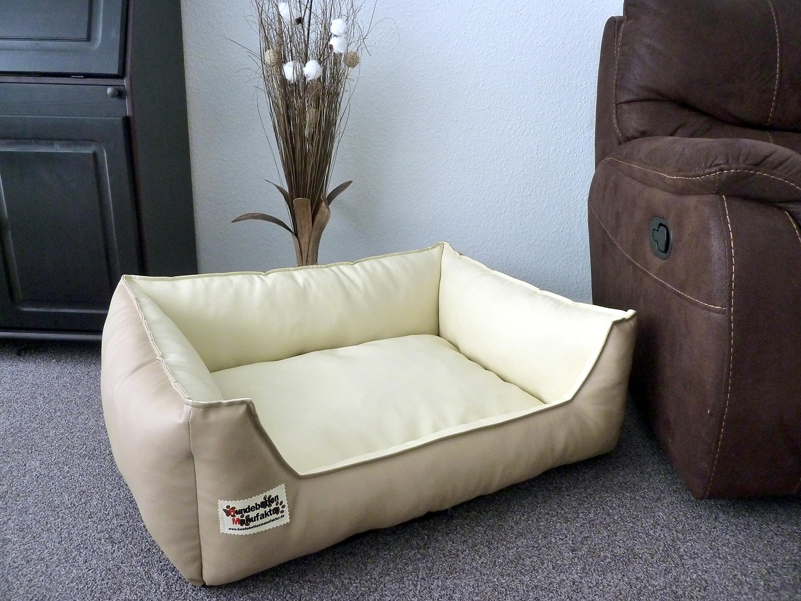 Hundebett Hundesofa Schlafplatz Kunstleder Similpelle 80 cm X 60 cm beige Champagner