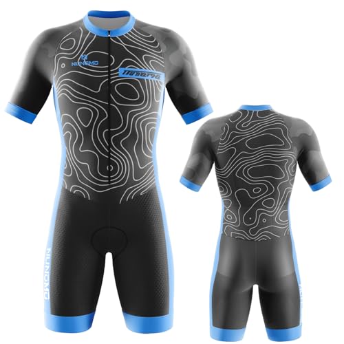 Herren Fahrrad Skinsuit,Triathlon Anzug Herren Herren Radsportanzug gepolstert einteilig Trisuit Bike Top Short Trisuit Einteiler für Wettkampf Mit 9D-Kissen Run, Cycle, Swim (Type-6,L)