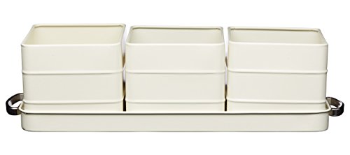 KitchenCraft Living Nostalgie Indoor Metallkräutertöpfe und Tablettset, Vintage Inspirierter Mini-Kräutergarten, 39 x 12 x 10 cm – Antique Cream