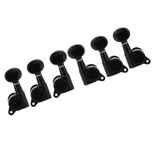 Strings Tuning Pegs Mechaniken Für Gitarre 3L3R Vollständig geschlossener Saitenhalter für E-Gitarre mit ovalem Griff, Set mit 6 Instrumentenersatzteilen (Color : Black)