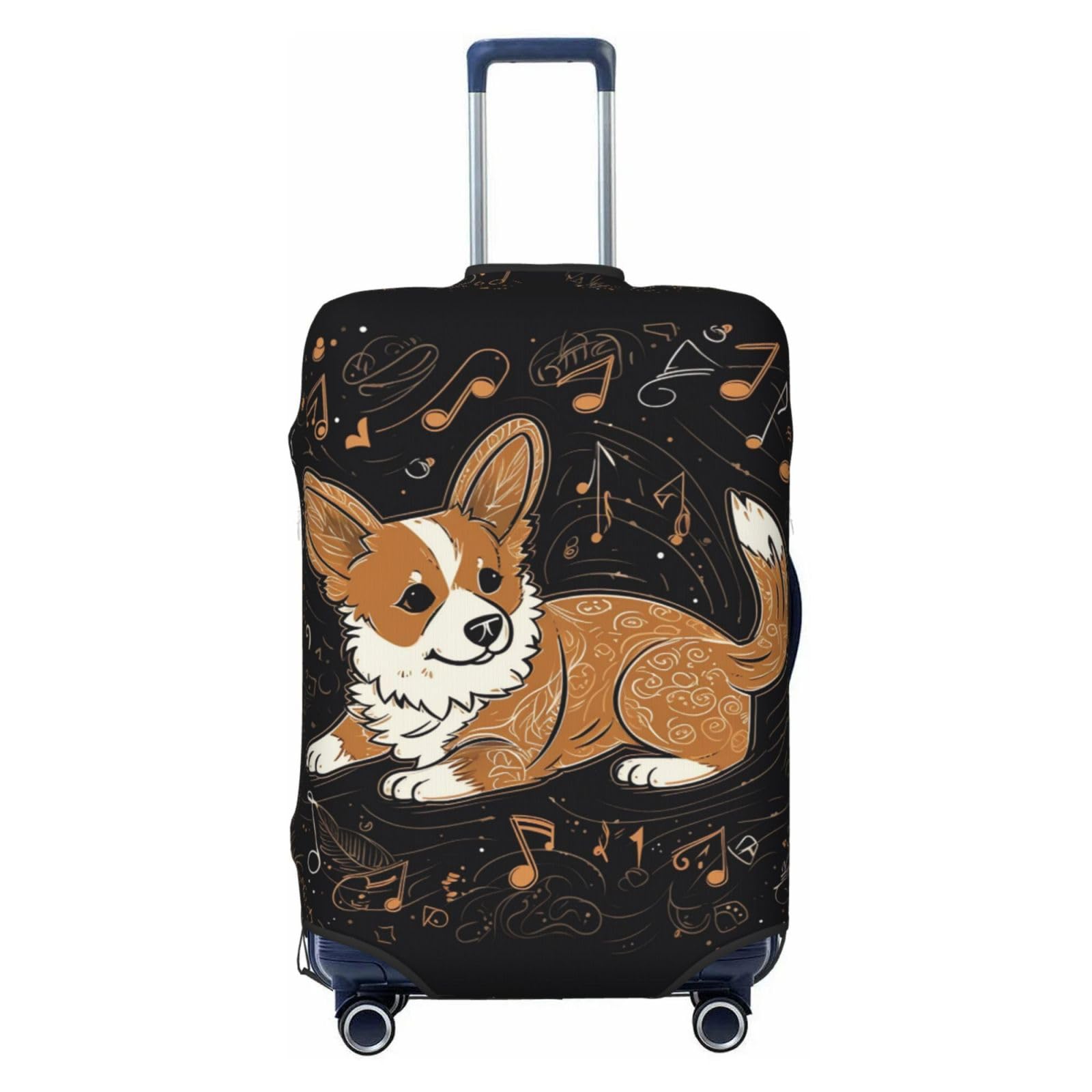 CSGJMYGS Reisegepäckabdeckung, elastisch, waschbar, modisch, kratzfest, Corgi, der Musik liebt, Koffer-Schutz, passend für 45,7 - 81,3 cm Gepäck, Schwarz , XL