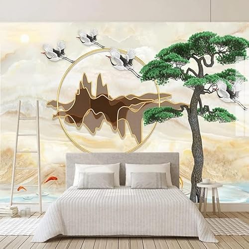 Landschaft Marmorkiefer Und Kranich 3D Tapeten Wanddekoration Fototapete Sofas Wohnzimmer Wandbild Schlafzimmer-150cm×105cm