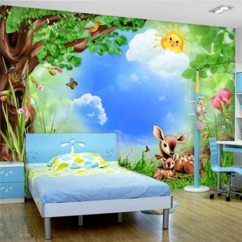 XLMING Wald Cartoon Tier Kinderzimmer 3D Tapete Wohnzimmer Sofa Schlafzimmer Esszimmer Home Dekoration Wand-300cm×210cm