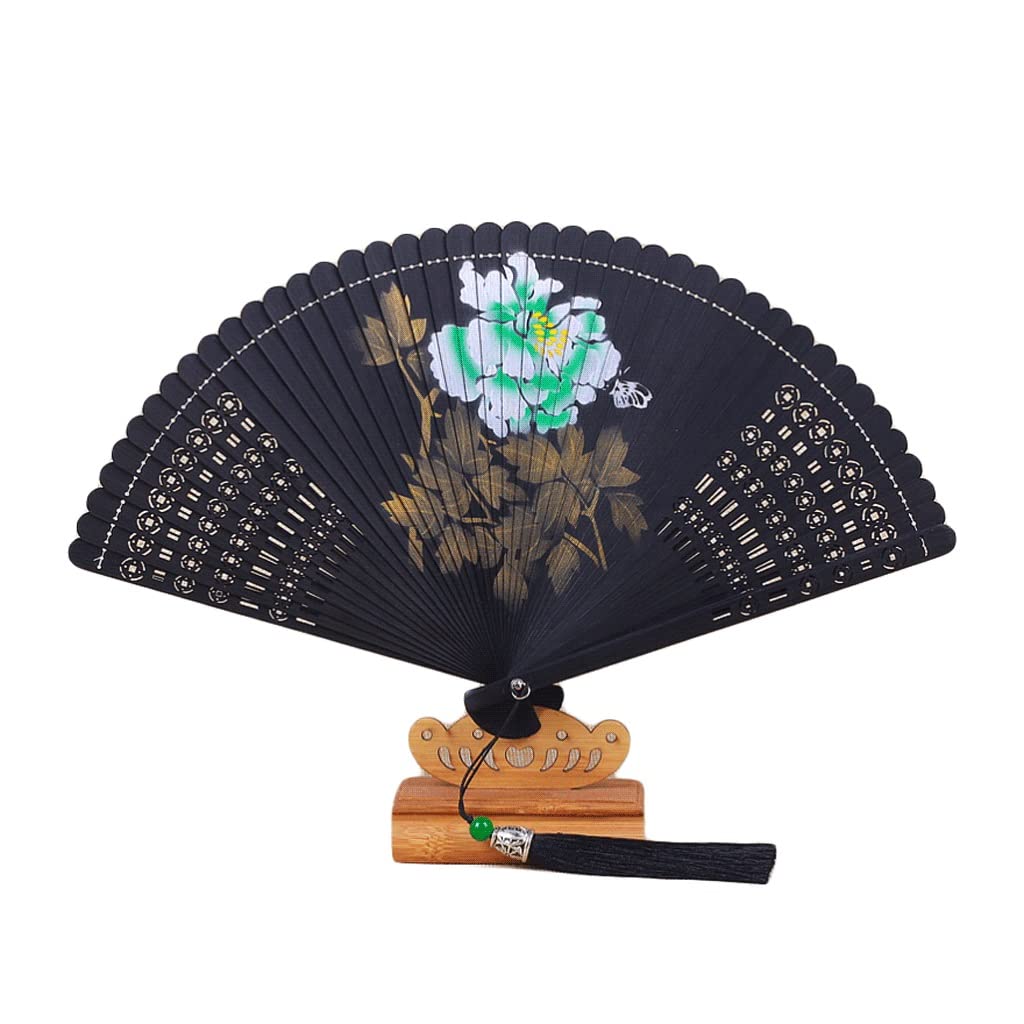 Dekorative Faltfächer Faltbarer Handfächer für Männer/Frauen Handfächer mit chinesischer Tradition, Tanzübungen, Aufführungen, Bambus-Faltfächer, Pfingstrosenblume, Geschenk, Handfächer (Farbe: