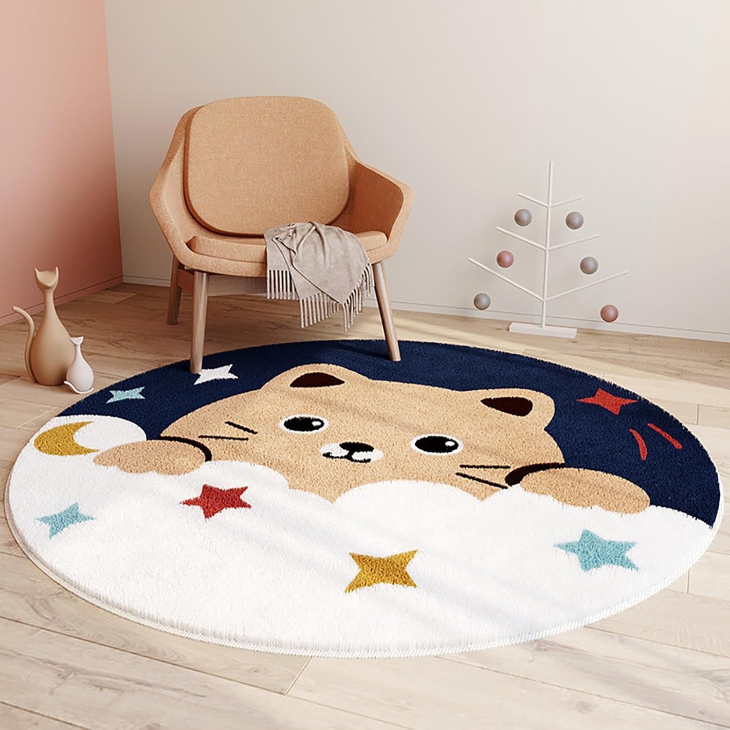 Cartoon Tier Runder Teppich Baby Teppich Kreis Teppich Für Kinderzimmer Runder Flauschiger Teppich Für Schlafzimmer Zotteliger Runder Teppich Rutschfester Teppich Für Kinderzimmer,G,160cm