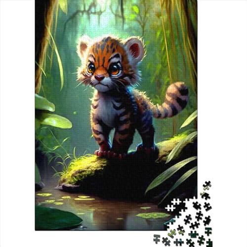 Puzzle für Erwachsene, süßer Tiger, 1000-teiliges Puzzle, geeignet für Erwachsene und Jugendliche ab 12 Jahren, Holzbrettpuzzle, tolles Geschenk für Erwachsene, Größe: 75 x 50 cm