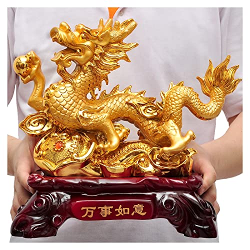 Uziqueif Chinesische Feng Shui Drachenfigur Statue Symbol für Glück und Erfolg, chinesischer Drache Ornamente, Drachenskulptur, Figur mit Dragonball, Harz