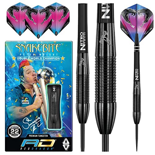 RED DRAGON Peter Wright Snakebite 3: 22g Tungsten Darts mit Flights und Schäfte