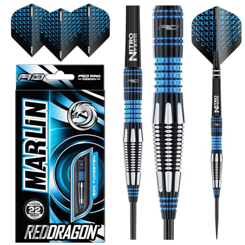 RED DRAGON Marlin: 22 Gram Professional Tungsten Darts Set with Flights and Stems