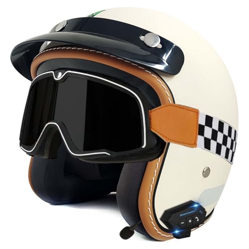 Open-Face-Helm Für Erwachsene, Bluetooth-Halbhelm, Leichter, Atmungsaktiver Retro-Scooter-Helm Mit Schnalle, DOT/ECE-Zulassung Für Männer Und Frauen L,M57-58CM