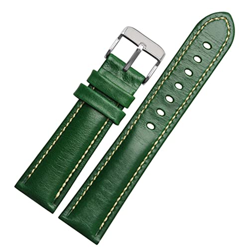 SCRUBY Für klassische Allzweck -Weave -Weave -Band -Modemarkenband 18mm 20mm 21mm 22 mm echtes Leahther Armband(Green-silver,20mm)