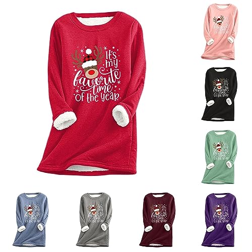 Sweatshirt Damen Fleece Warmer Sherpa Gefüttertes Pullover Weihnachtselchhirsch Thermounterwäsche Silvester Geburtstag Halloween Weihnachten 2023 2024 Winter Outfit Deko Meine Bestellungen Anzeigen