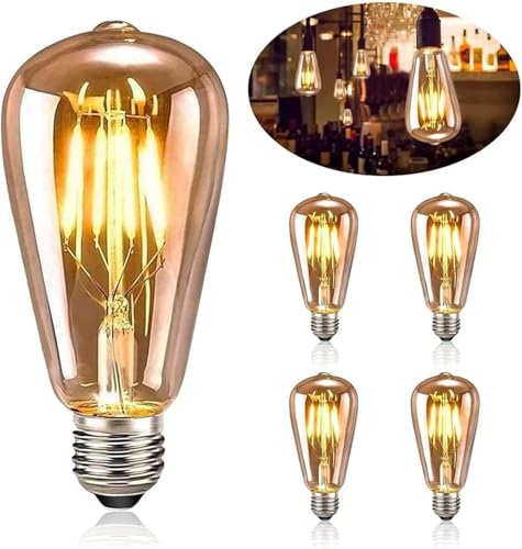 ST64 LED 12W Gold Glühlampe E27 Licht 110V 220V Vintage Edison Lampe Retro Gold Glas Aussehen für Heim- und Gewerbedekoration (5 Stück)