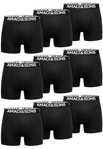 Amaci&Sons Herren Boxershorts Baumwolle 9er Spar-Pack Männer Unterhose Unterwäsche 9x9005 Schwarz/Schwarz S