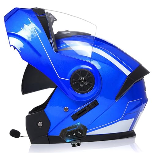 Klapphelm Motorradhelm Bluetooth Modularer Bluetooth Full Face Helm Mit Doppelvisier ECE Zertifiziert Motorradhelm Sturzhelm mit Automatische Reaktion FüR Erwachsene Damen Herren