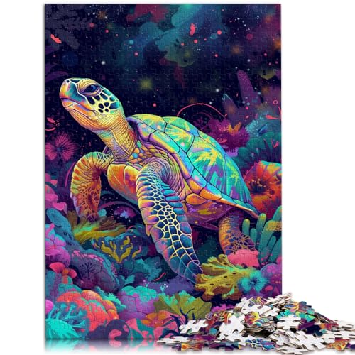 Puzzle, Psychedelische bunte Schildkröte, 1000-teiliges Puzzle für Erwachsene, Holzpuzzle, Dekomprimieren, geistiges Lernspielzeug, 1000 Teile (50 x 75 cm)