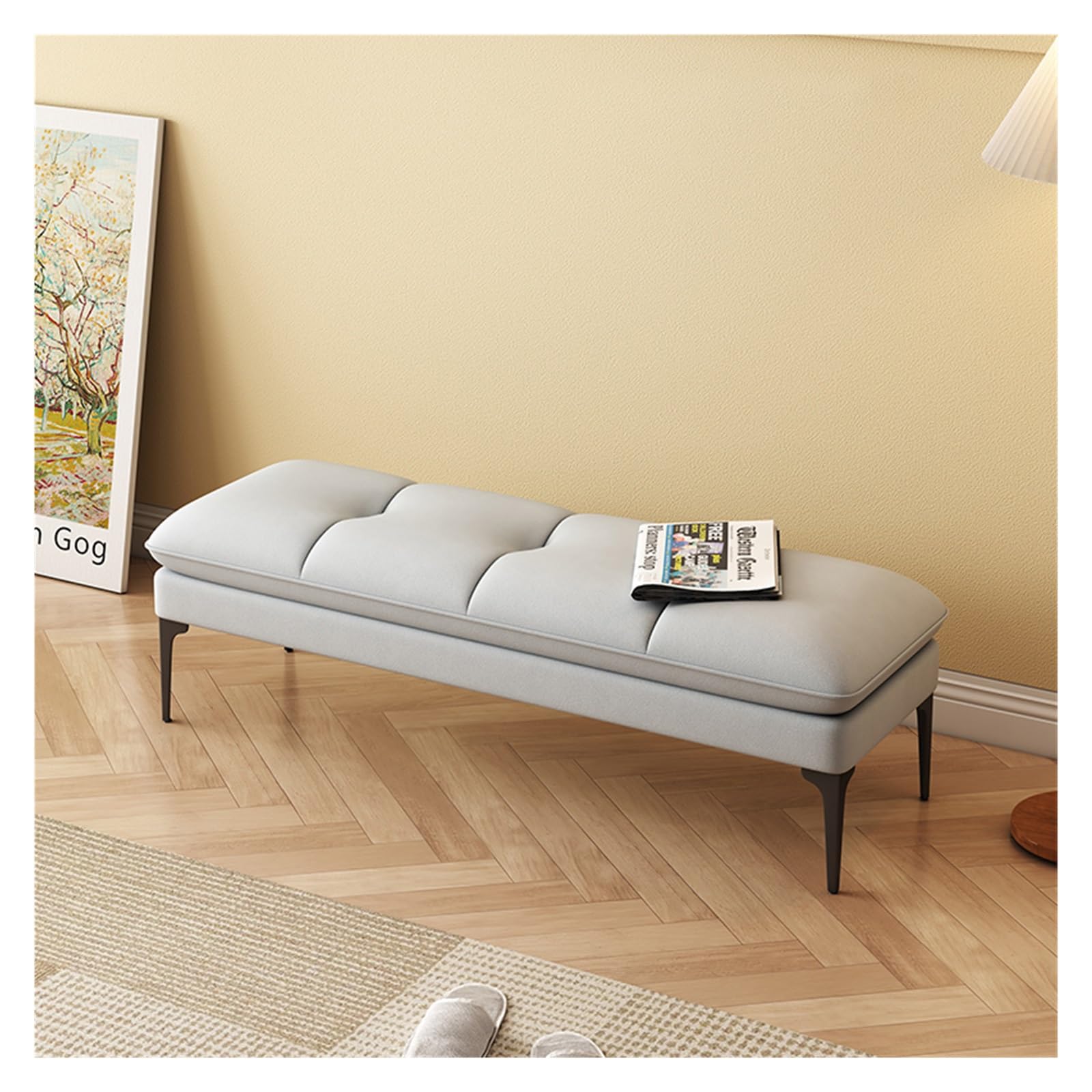 Sitzbank für Schlafzimmer Gepolsterte Schlafzimmerbänke, Fußhocker mit Metallbeinen for den Eingangsbereich, das Esszimmer und das Schlafzimmer am Ende des Bettes Bettbank(Grigio,120*40*40cm)