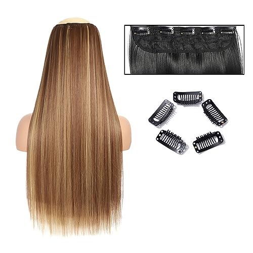 Clip-in-Haarverlängerungen Glatte Haarverlängerungen, 61 cm lang, glatt, einteilig, 5 Clips, Clip-in-Haarverlängerungen, synthetische Haarteile for Damen Clip-in-Haarverlängerungen aus Echthaar(SG66 H