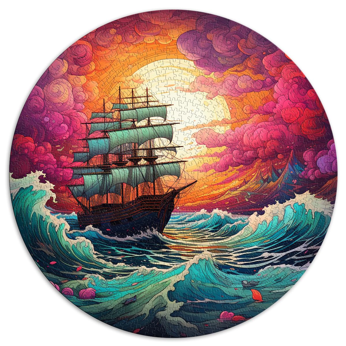 Puzzle, Lernspiele, Piratenboot, bunt, 1000 große Teile, Puzzle für Erwachsene, 67,5 x 67,5 cm, pädagogisches Stressabbau-Spielzeug, Puzzle für die Heimdekoration