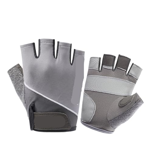 fitness-handschuhe Sommer Halbfingerhandschuhe aus Eisseide, atmungsaktiv, for Fitnessstudio, Fitness, Damen und Herren, Anti-Rutsch-Pad, Radfahren, fingerlose Handschuhe, Fahrradzubehör(Grey,L)