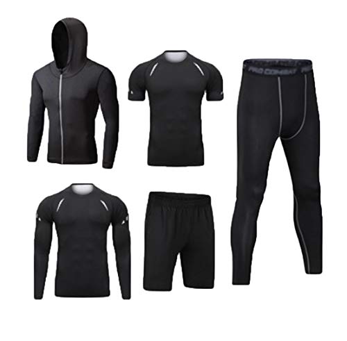 Dooxi Herren 5 Stücke Sport Anzug Schnell Trocken Joggen Kleidung Strumpfhosen Laufanzüge Kompression Shirt Gym Training Lauf Trainingsanzüge M