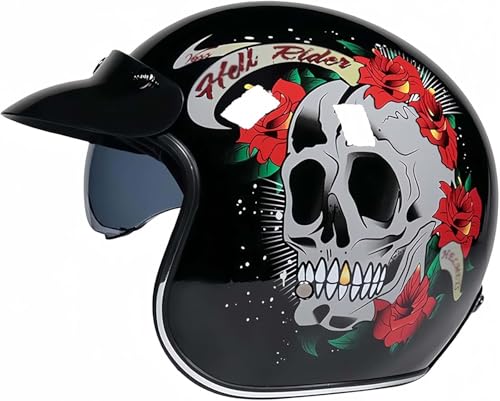 Retro-Halbhelm Mit Offenem Gesicht Und Visier, 3/4-Jethelm Leichter Motorradhelm Für Männer Und Frauen, ECE-Geprüfter Halbhelm Für Erwachsene B,XXL61-62CM