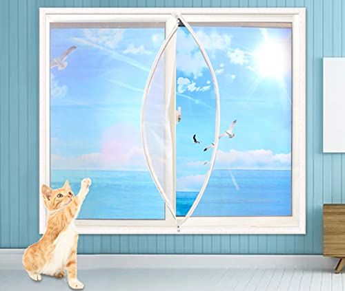 XWanitd Katzensicherheits-Fensterschutz, Mückenschutz, Balkonnetze, kratzfest, Katzennetz, selbstklebend, Fensternetz, DIY-Größe, Reißverschluss (100 x 150 cm, Reißverschluss-B)