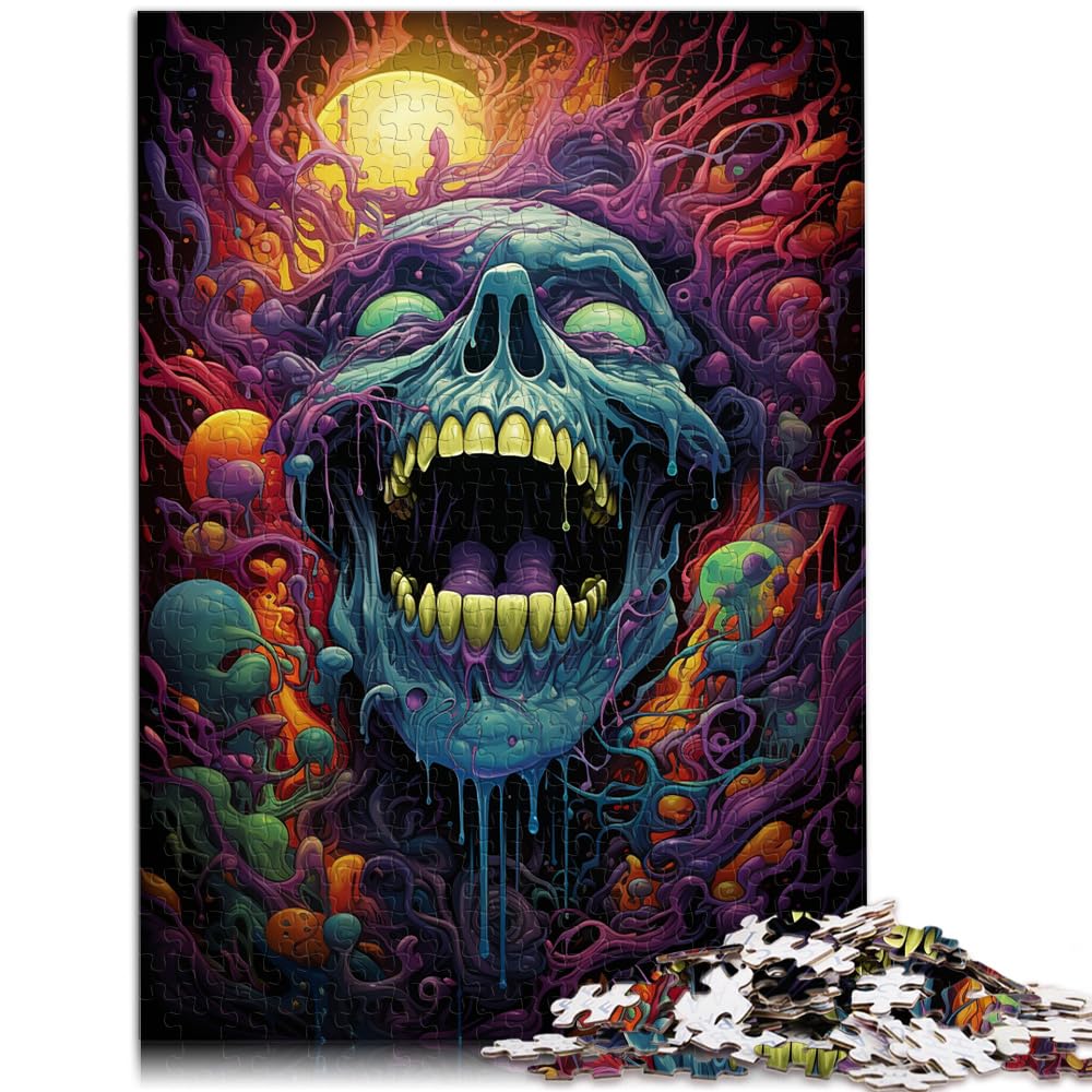 Puzzles Bunter Psychedelischer Totenkopf für Erwachsene 1000-teiliges Puzzle Holzpuzzle mit vollständig ineinander greifenden und zufällig geformten Teilen 1000 Stück (50 x 75 cm)