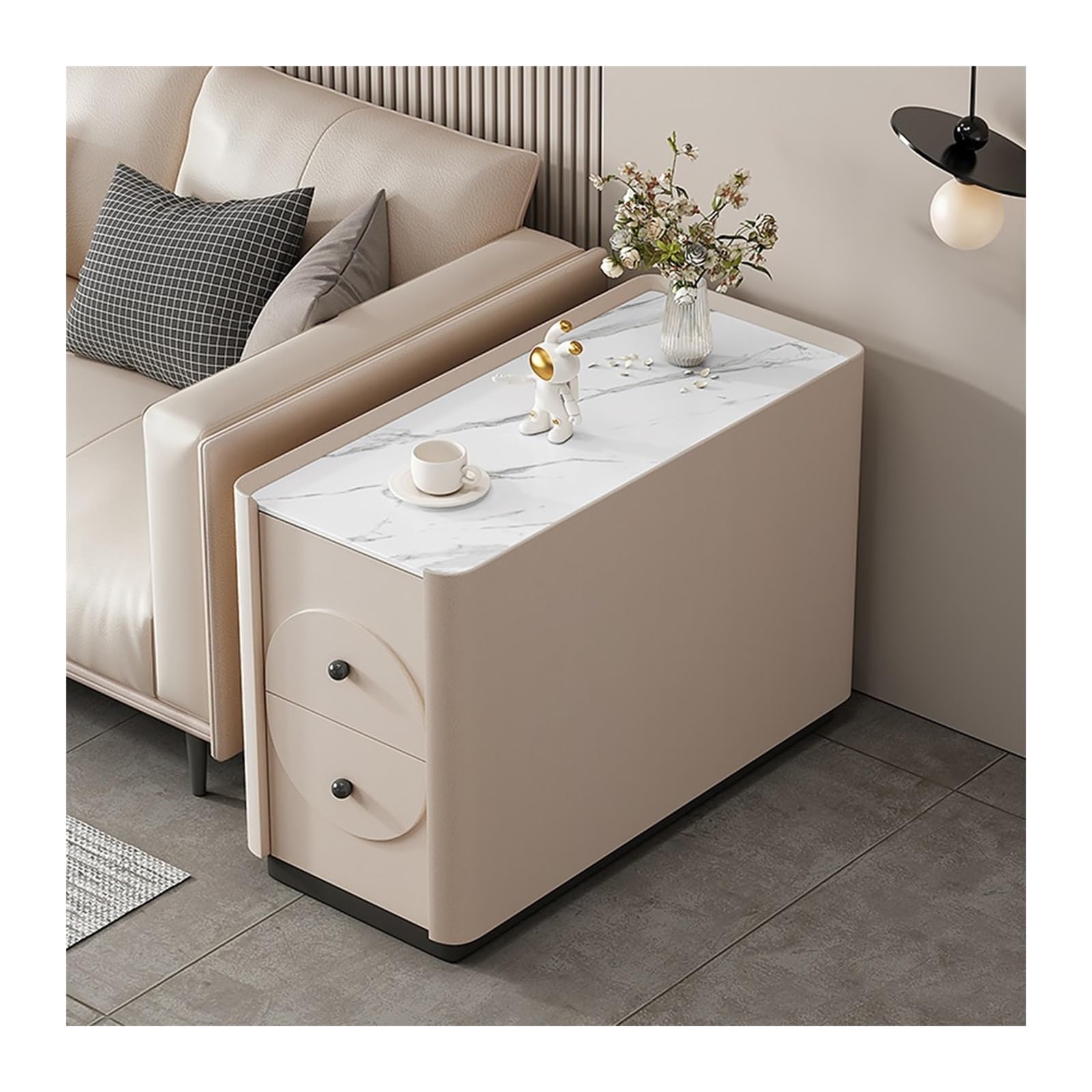 FUHAI-666 Sofa Sideboard Moderner Lagerschrank Schiefer + Massivholz Beistelltisch Wohnzimmer Home Kreativer Ecktisch(80x35x55cm,D)