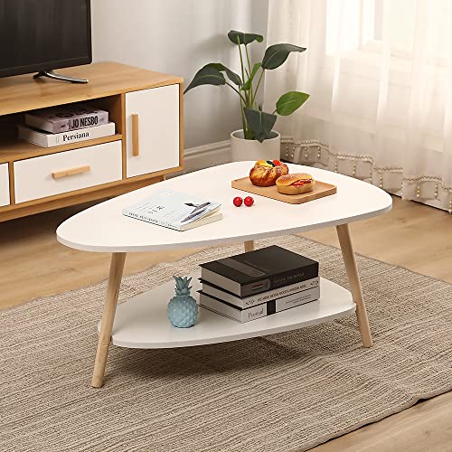 THINFAR Couchtisch, oval, Couchtisch mit Holzbeinen für Wohnzimmer/Schlafzimmer/Büro/Café, 90 x 60 x 40 cm (weiß)