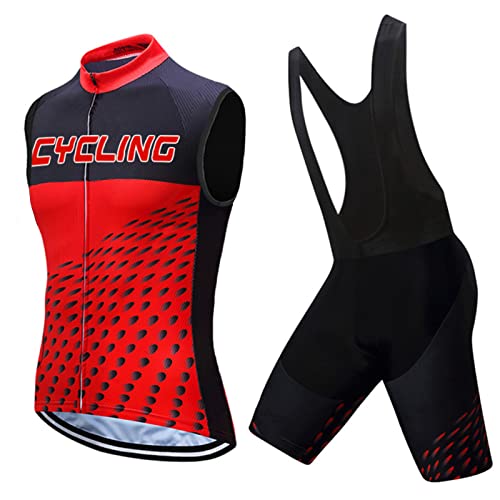 Radsportanzug Herren Sommer|Radtrikot Ärmellos Set Fahrradweste Anzug|Fahrradbekleidung Radweste Männer,Atmungsaktiv MTB Fahrradtrikot Sleeveless Oberteil und Radhose mit 19D Gel Sitzpolster(6,2XL)