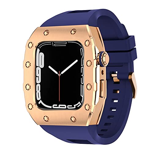 KANUZ 45 mm luxuriöses Metallgehäuse-Silikonarmband für Apple Watch, Mod Kit, 44 mm Modifikationsset für iWatch Serie 8, 7, SE, 6, 5, 4, Band (Farbe: RGU, Größe: 45 mm für 8/7)