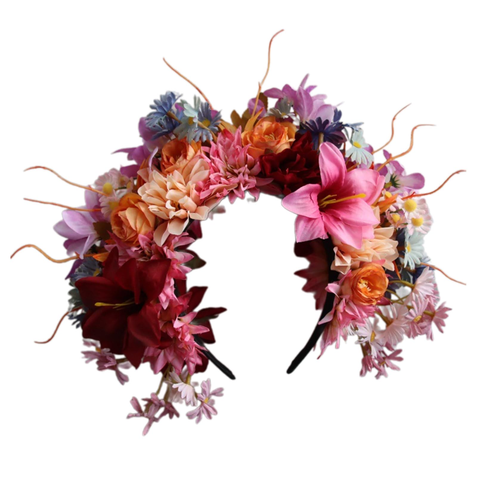 Böhmisches Blumen-Stirnband, Braut-Haarschmuck, Blumen-Haarband für Damen, Haarbänder, Frühlings-Hochzeitsgirlanden, Kränze, Blumenkränze, Mädchen-Blumenkränze