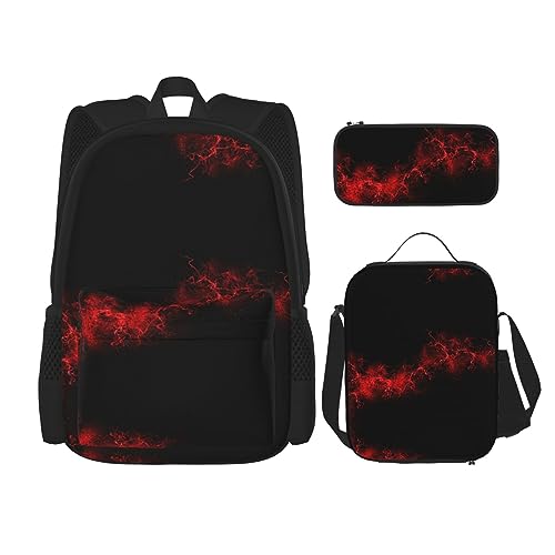 WURTON Explosion Burst 3-in-1 Büchertaschen-Set, verstellbarer Schulter-Rucksack, Lunch-Tasche, Federmäppchen, Tasche, Box, Schwarz, Einheitsgröße