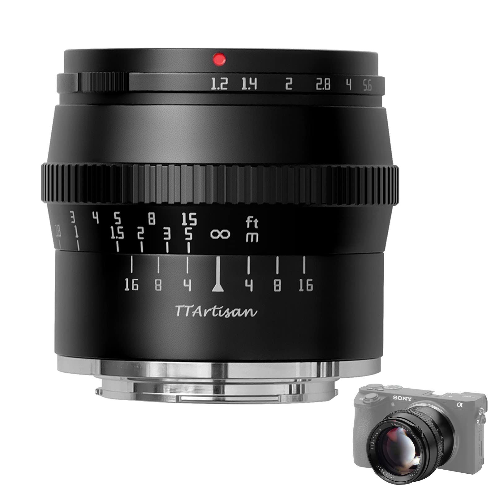 TTARTISAN 50mm F1.2 Objektiv APS-C MF für Sony E-Mount Kameras A5000 A6500 A6600 NEX-3 NEX-3N NEX-7 NEX5 CA7 A7I A7I A7R A7RII A7RIII A7RIV A7S A7SI A7SII A9 und mehr.