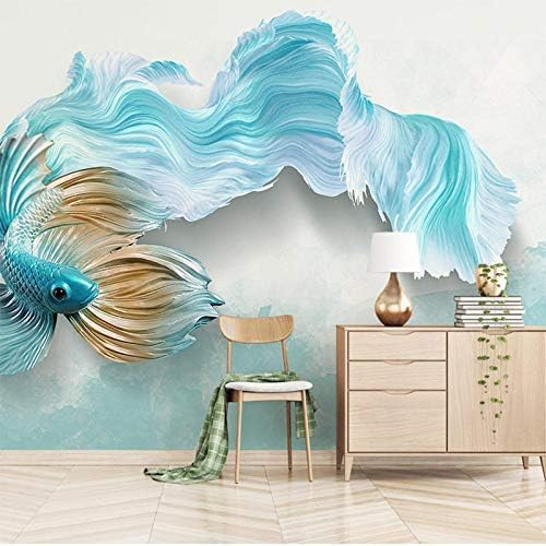 XLMING Abstrakter Blauer Pfau Fisch 3D Tapeten Home Esszimmer Sofa Schlafzimmer Wohnzimmer TV Hintergrund-200cm×140cm