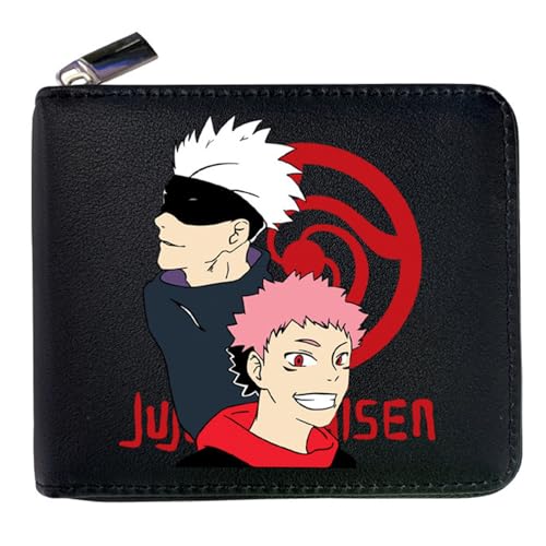 RYNDEX Jujut-su Kais-en Anime Wallet, Spaß Süß Kawaii Kartenetui mit Münzfach, Reise-Kulturbeutel für Ausweis Banknote Münze Foto(Color:Black 15)