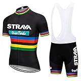 Strava Fahrradtrikot für Herren, Set mit Trägerhosen, Sommer-Mountainbike-Anzug, UV-Schutz, für Team-Rennen, Uniform, Kleidung (Schwarz, Größe M)