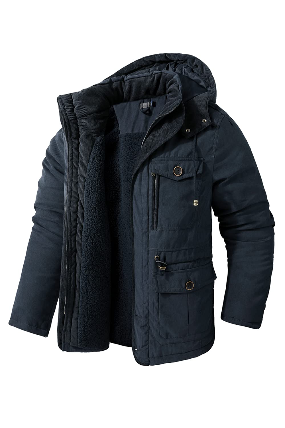 Mr.Stream Herren Winterjacke viele Taschen Mantel Fleecefutter schützendem Innenfutter Wärmejacke Lange Jacke Parka XL Blue