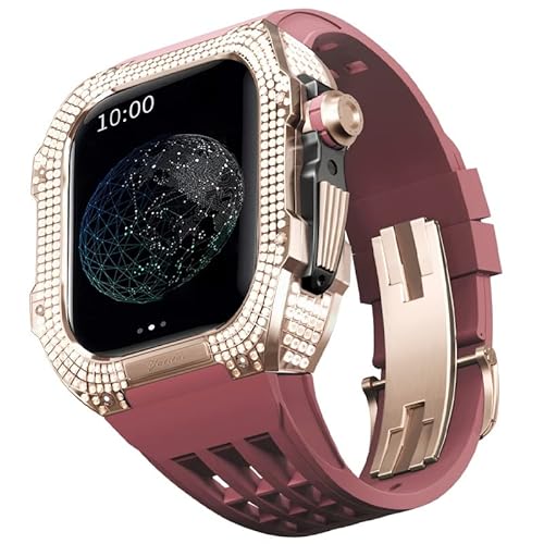 TONECY Edles Titan-Gehäuse und Gummiband, kompatibel mit Apple Watch 45 mm, Titanlegierungs-Lünette und Fluorkautschuk-Armband für iWatch Serie 8, 7, 45 mm Umbauset