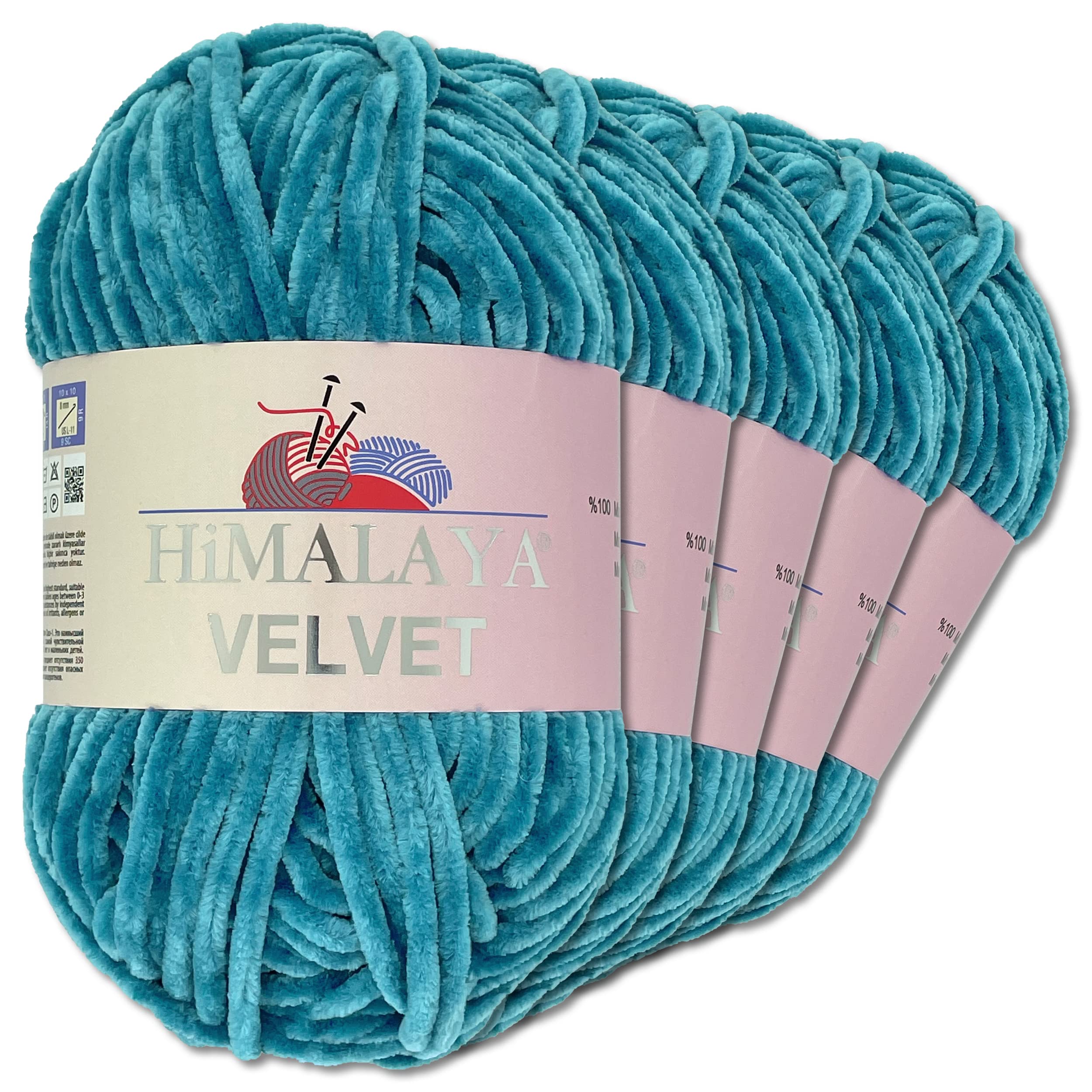 Frida's Wollhaus Himalaya 5 x 100 g Velvet Chenille-Wolle Handarbeit Amigurumi 42 Farben (90041 | Pazifikblau)