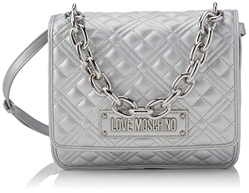 Love Moschino Damen BORSA Chunky Chain Quilting Argento Umhängetasche, Silber