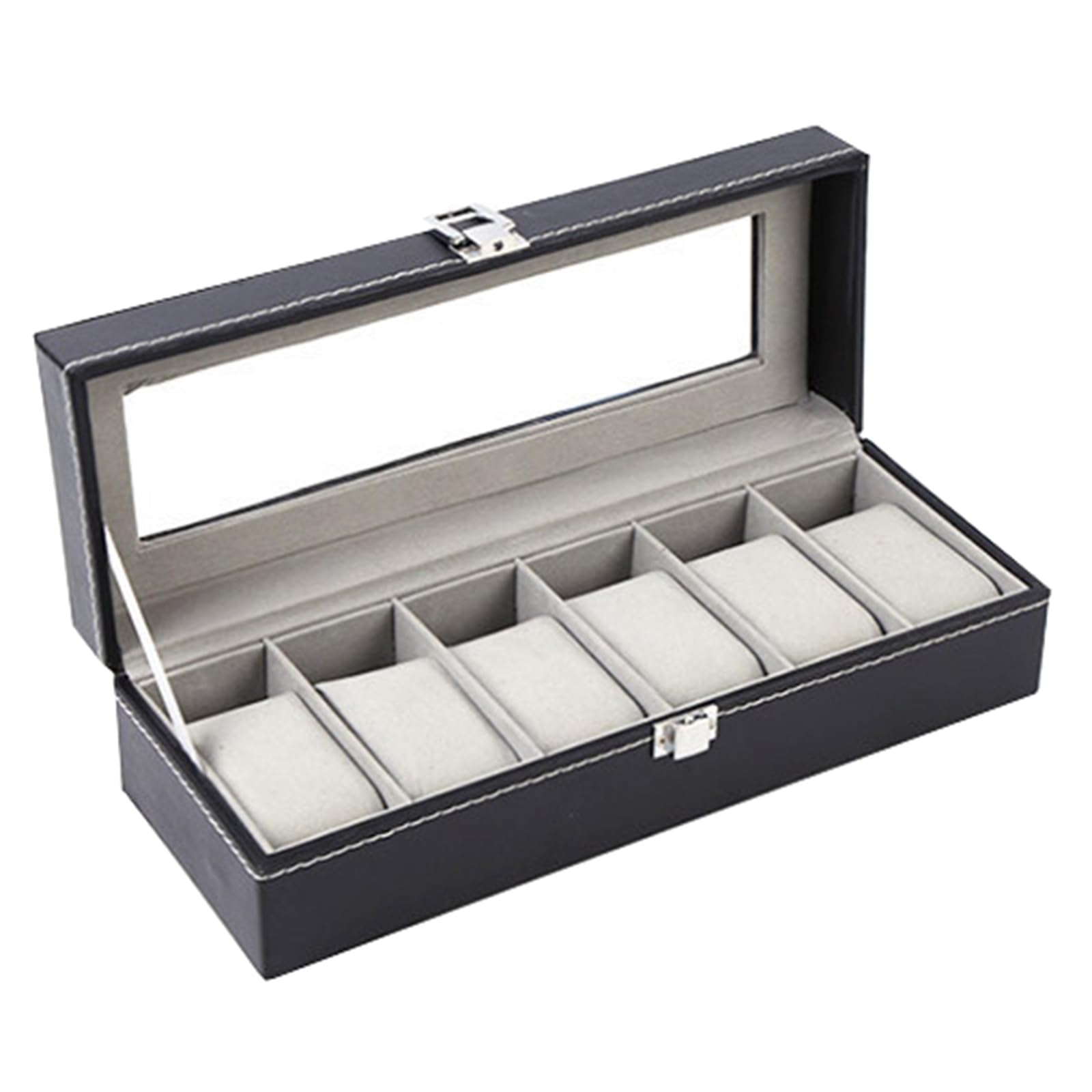 Uitndvyte Wunderschöne Uhrenbox mit 6 Schlitzen aus PU-Leder für Uhren, Schmuck, Aufbewahrungsbox mit Glasdeckel, schneller zum Finden von Schätzen