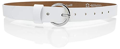 Cartvelli schmaler Ledergürtel Damen Weiß 2,5cm mit Geschenkbox - Made in Germany - Gürtel schmal 95cm Schließe Silber DS19w-95