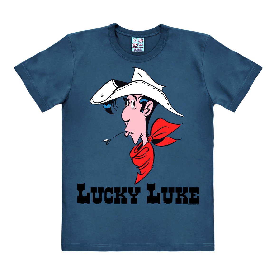 Logoshirt® Lucky Luke I Portrait I T-Shirt Print I Damen & Herren I kurzärmlig I blau I Lizenziertes Originaldesign I Größe XS