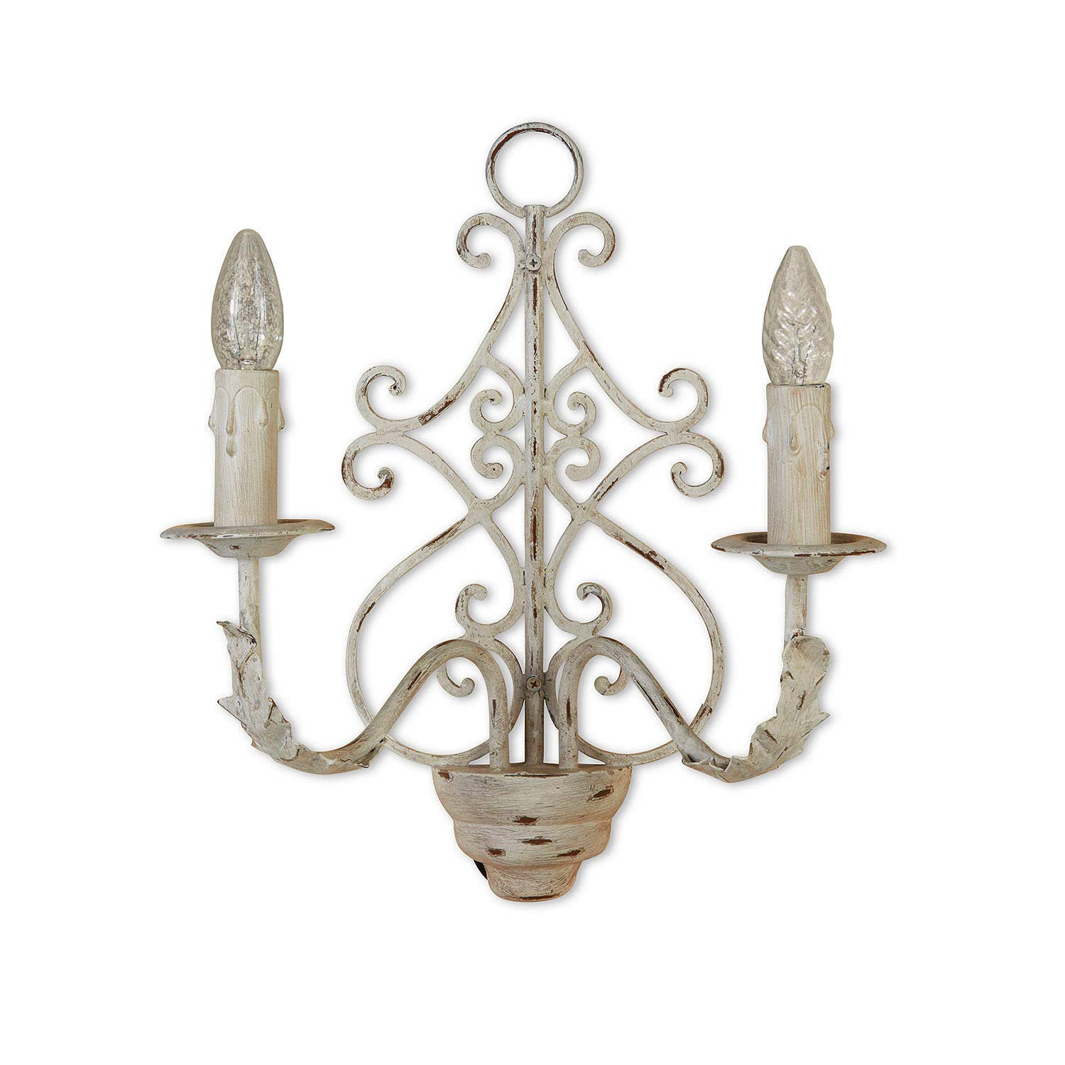 LOBERON Wandlampe Fien, handgearbeitet, kunstvoll geschmiedeter Wandleuchter, mit Ornamenten verziert, Antik-Finish, klassische Form der alten Kerzenleuchter, Eisen, creme